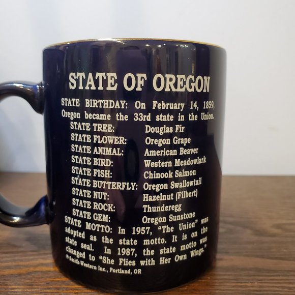 Oregon Seal State Facts Motto Gold Rimmed Dark Blue Mug Smith Western Portland - Picture 6 of 6
